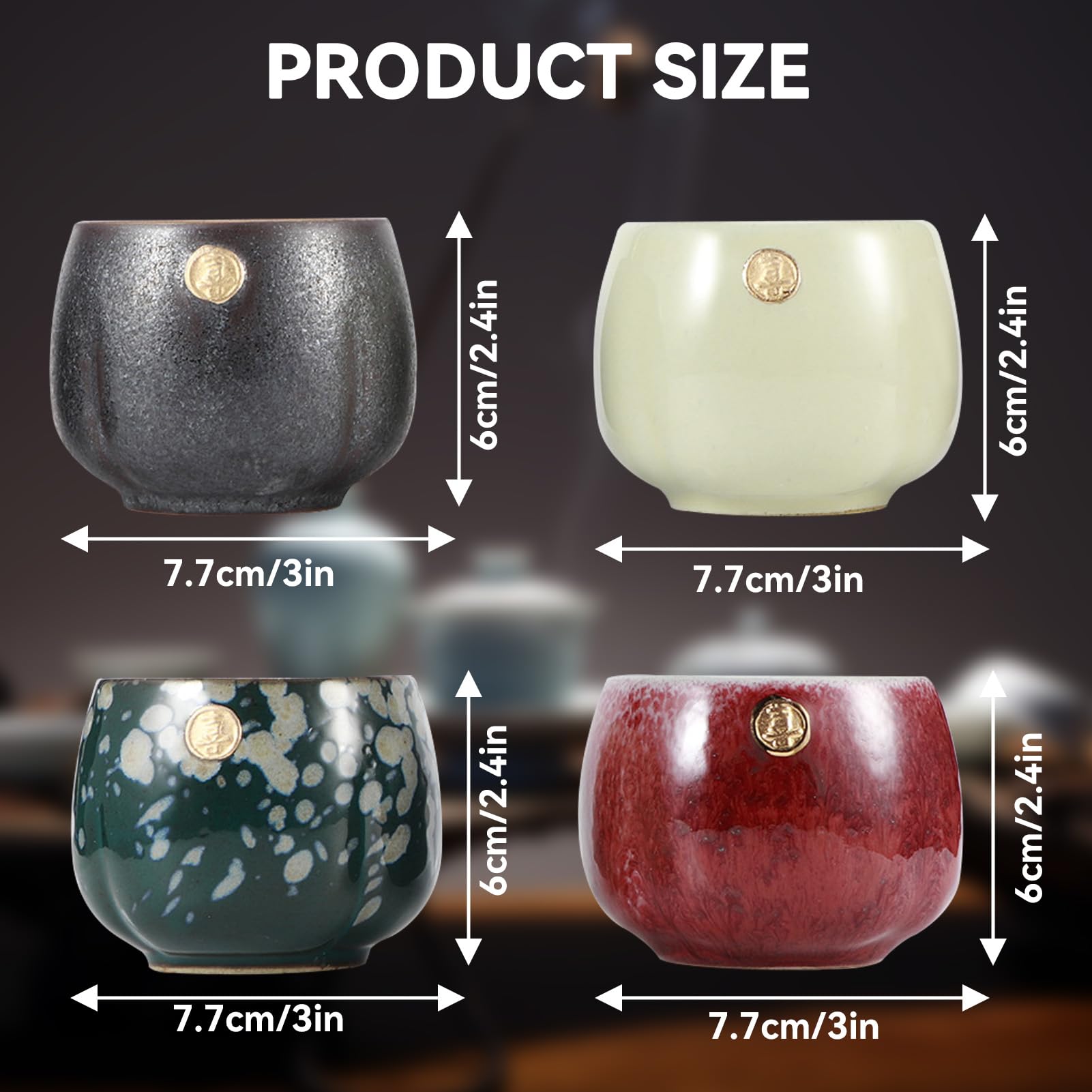 Japanische Teetasse, 4-teiliger Satz Keramikbecher Japanische Teetassen Set für Zuhause, Büro, Geschenke, Sake Cups Teetassen