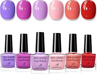 MEET ACROSS Nude Nail Polish of 6 Colors Light Nail Polish Set Purple Pink Red Quick Dry Nail Polish Non Gel, Long Lasting DIY Manicure Gift for Women Girls