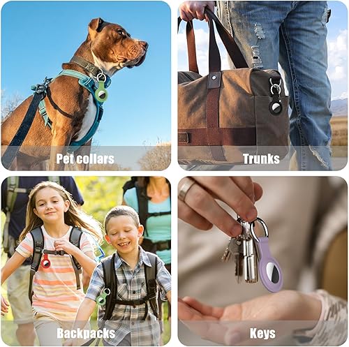 Miniatura 5 de R-fun Soporte para Airtag con llavero, 4 unidades Funda de silicona impermeable para AirTag con llaveros para cartera, collar de perro, equipaje y