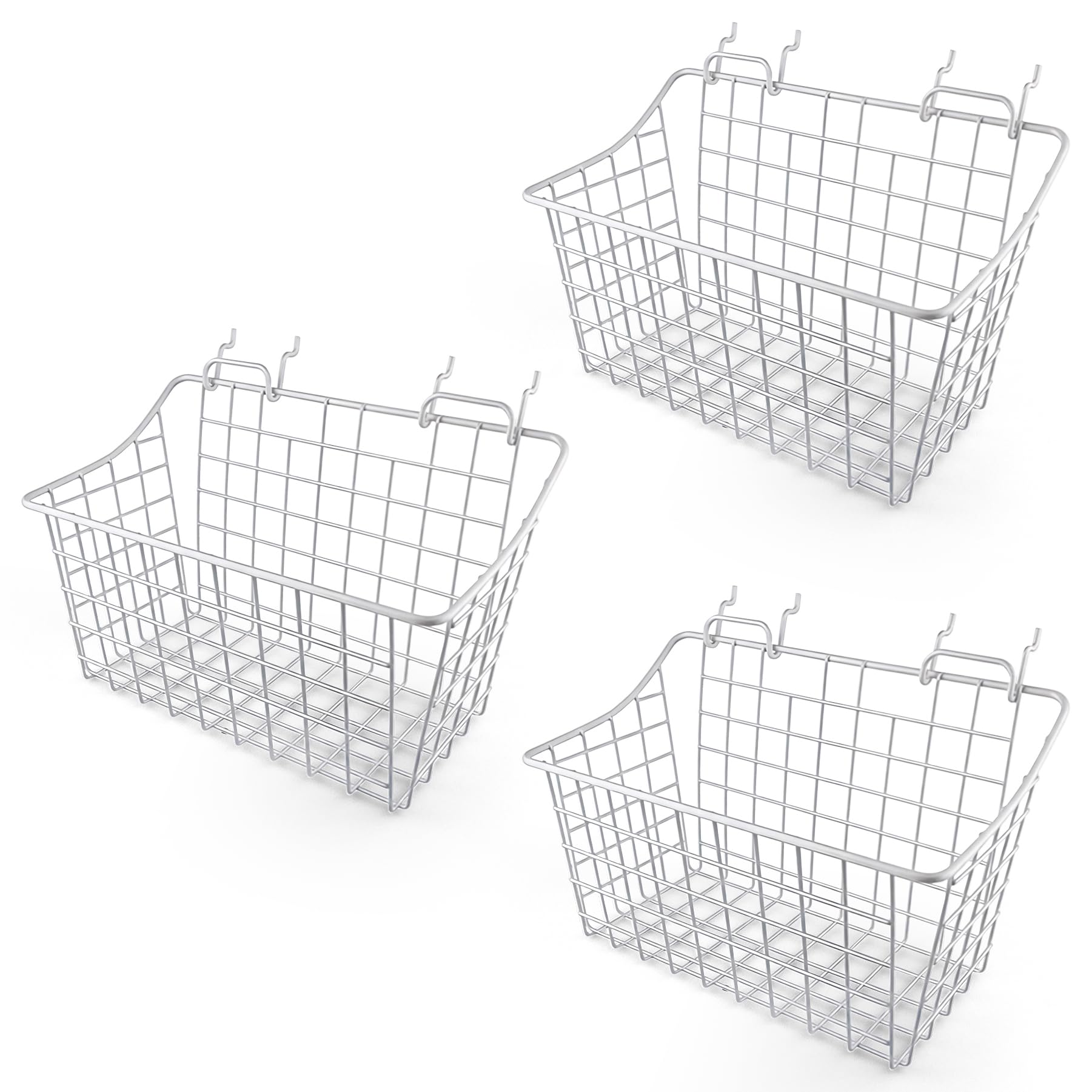 LIGHT DUST Confezione da 3 cestini per pannello forato con ganci, assortimento di ganci organizer da parete, sistema di archiviazione per banco da lavoro per hardware, accessori, accessori (bianco)