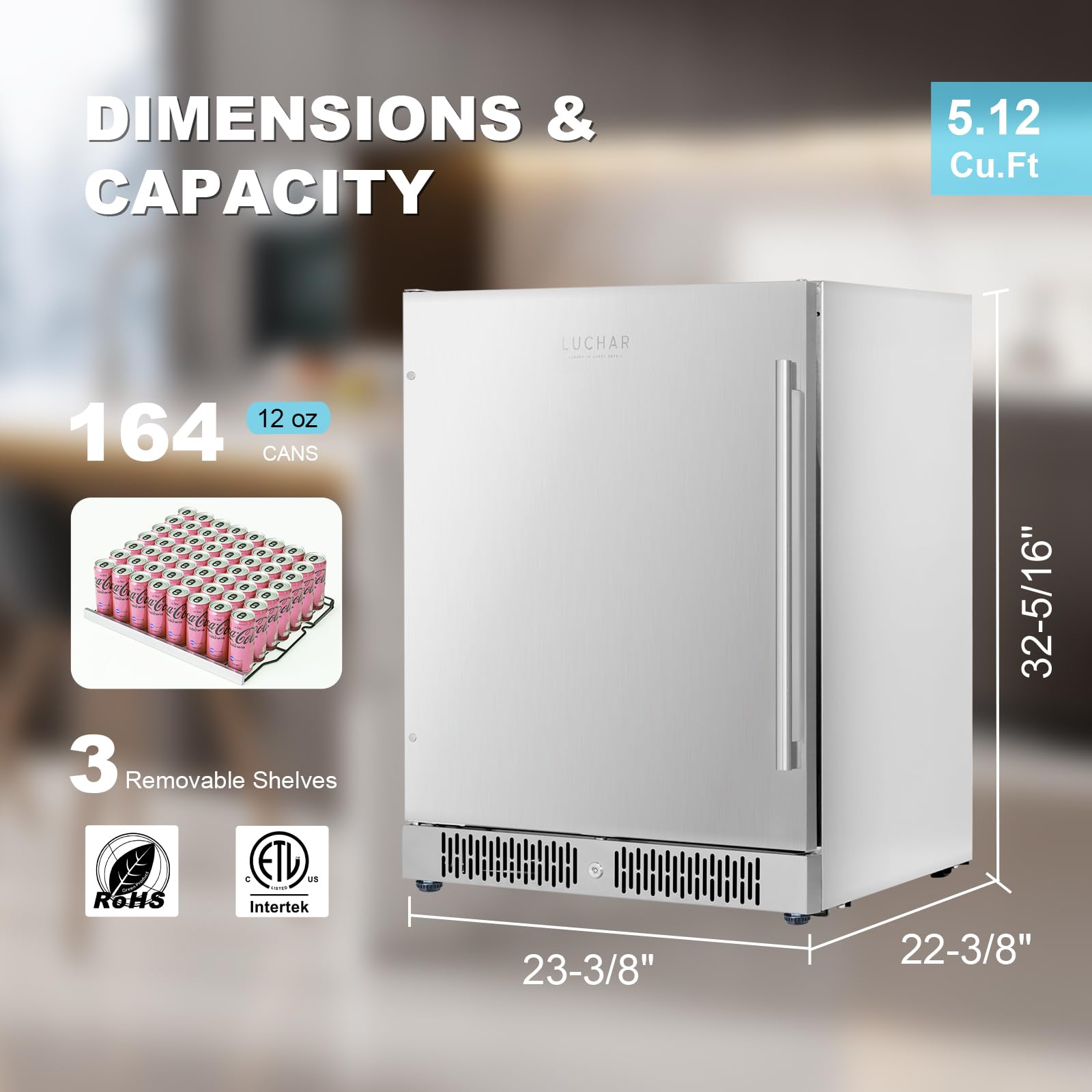 Akicon 24 Inch Beverage Refrigerator, 164 Cans Mini Drink Fridge With Temperature Memory,Under Counter/Built-In/Freestanding Beverage Cooler,3 Removable Shelves on Fridge.com - View 3