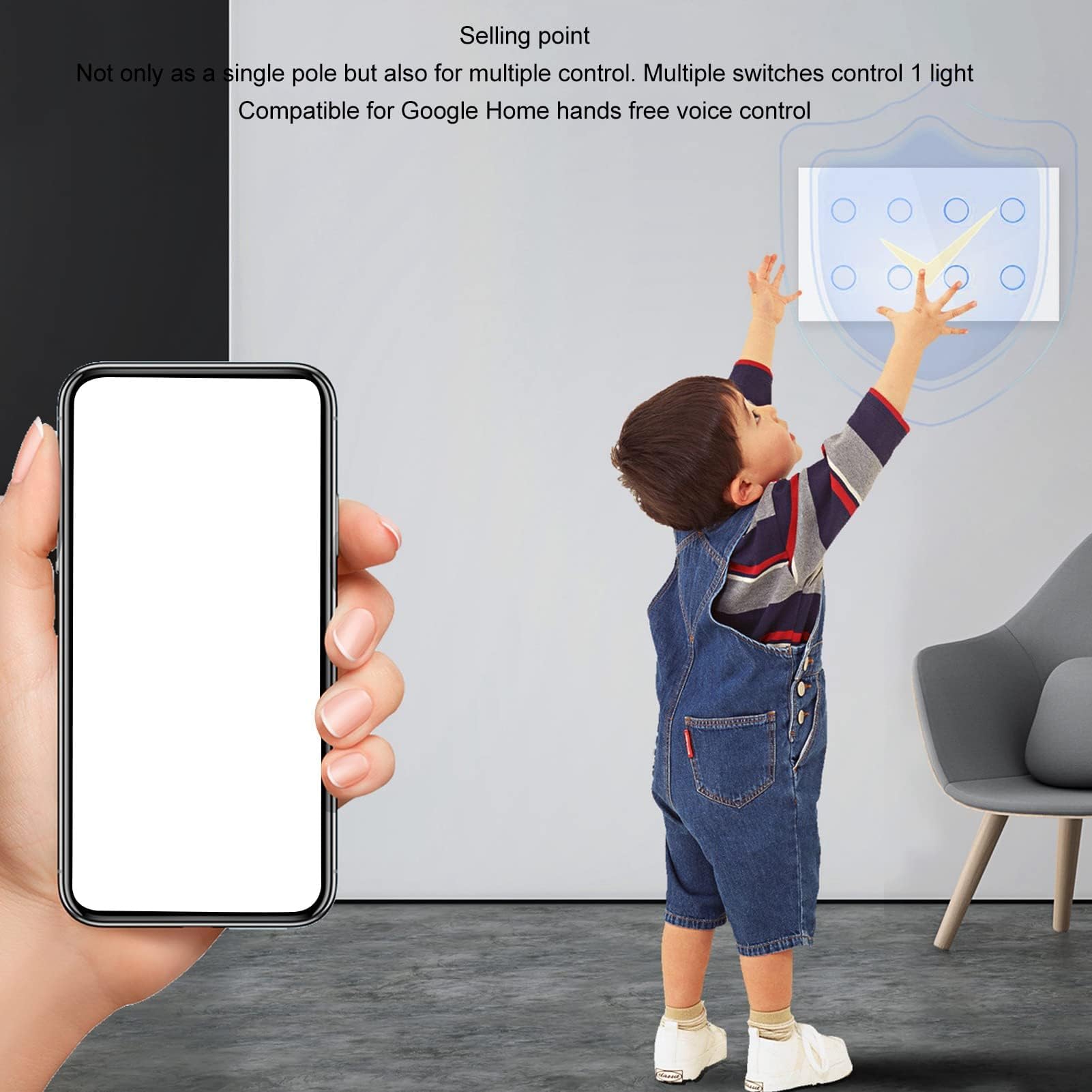 8 Gang Smart Light Switch Panel compatibile con Google Home AC100-240V