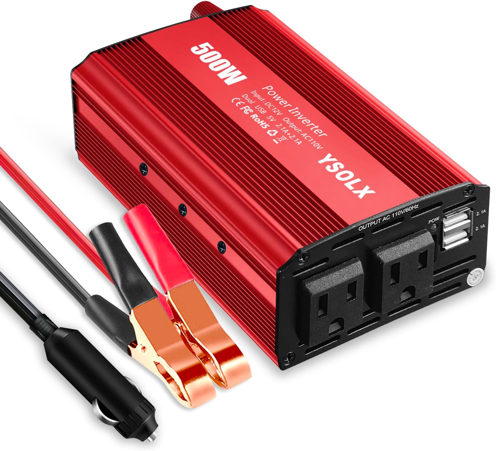 500W Power Inverter Car Plug Adapter Outlet DC 12v to 110v AC Converter Car Charger for Laptop Computer