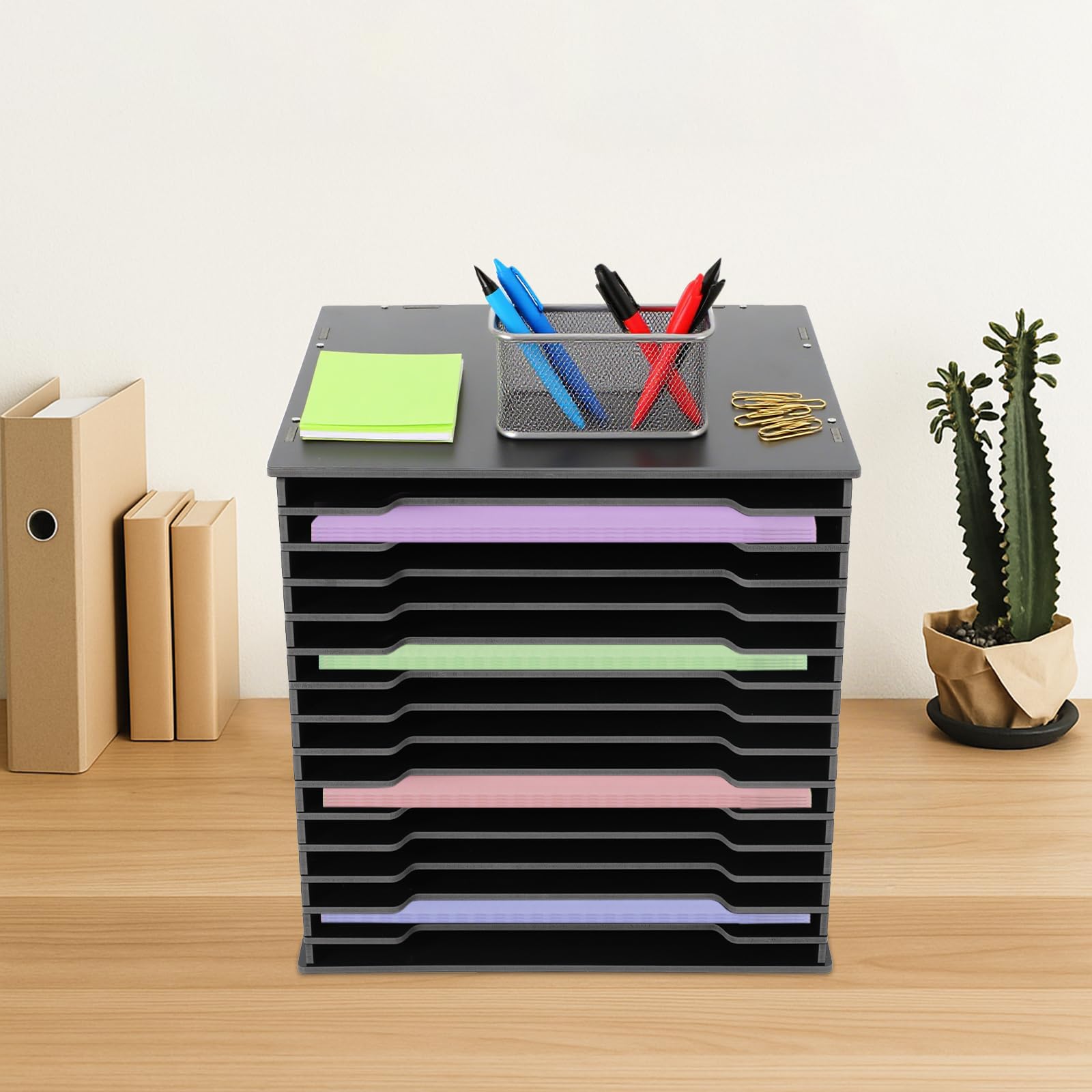 Organizer na papier do scrapbookingu z 15 poziomami, półka na biurko, półka na dokumenty, organizer na dokumenty, do domu, biblioteki, biura, 30,5 x 30,5 cm (czarny)