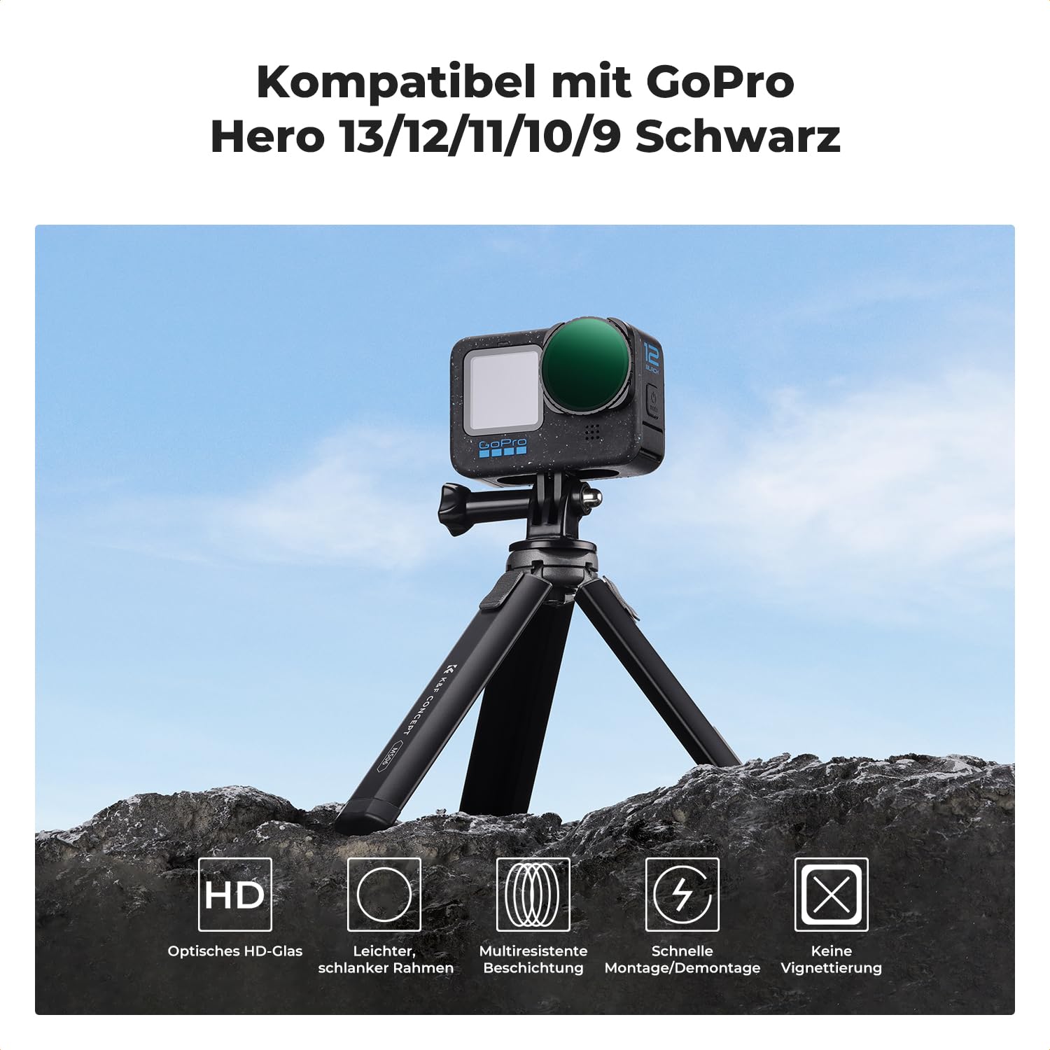 K&F CONCEPT Variable ND2-32 Filter Kompatibel mit GoPro Hero 13 Schwarz, Neutraldichte Zubehör Light Reduction Filter für Go Pro 12/11/10/9 Schwarz, Multicoated HD Optical Glass Action Kamera Zubehör