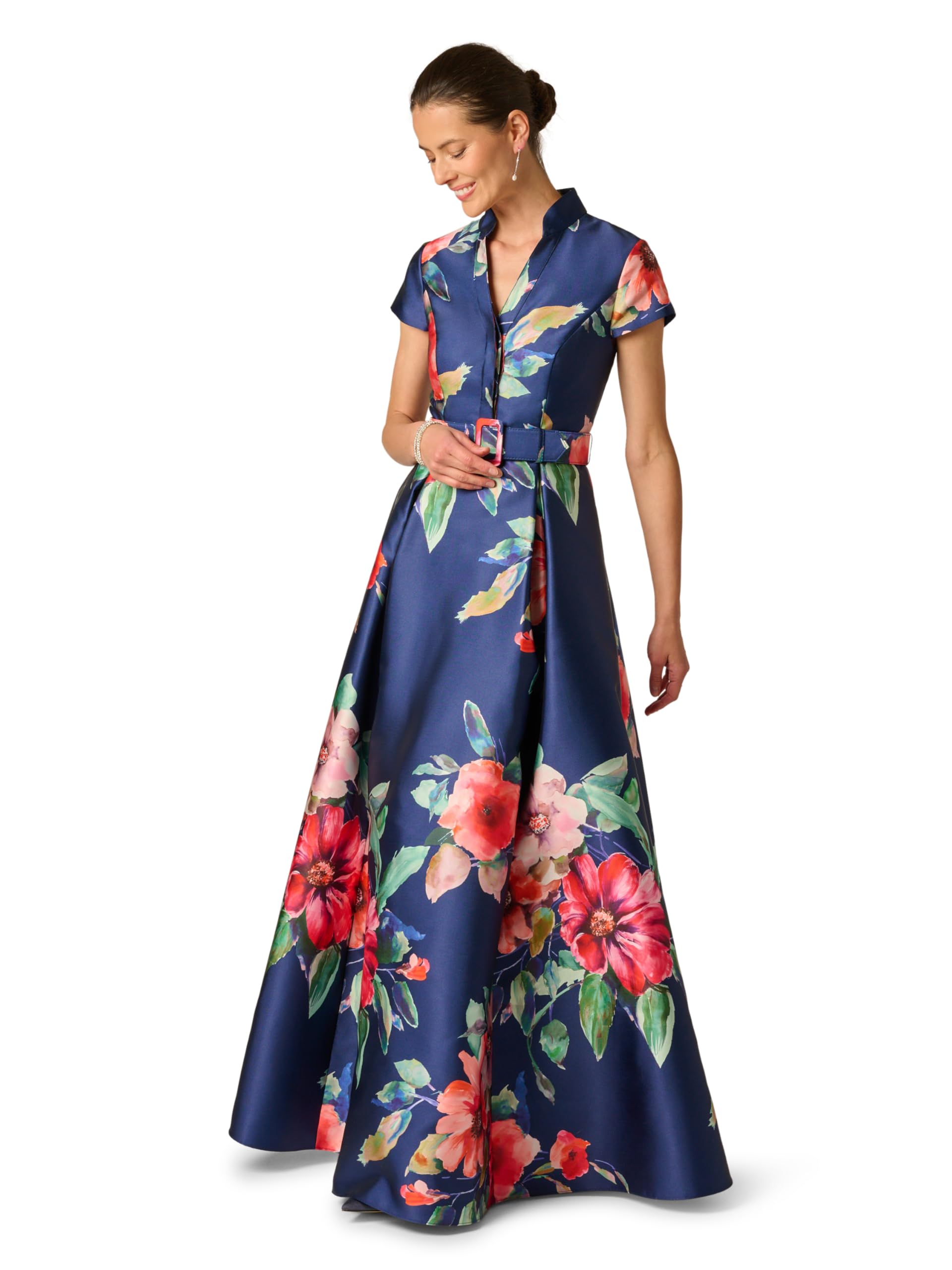 Adrianna Papell Floral Mikado Gown, Navy Multi, 14