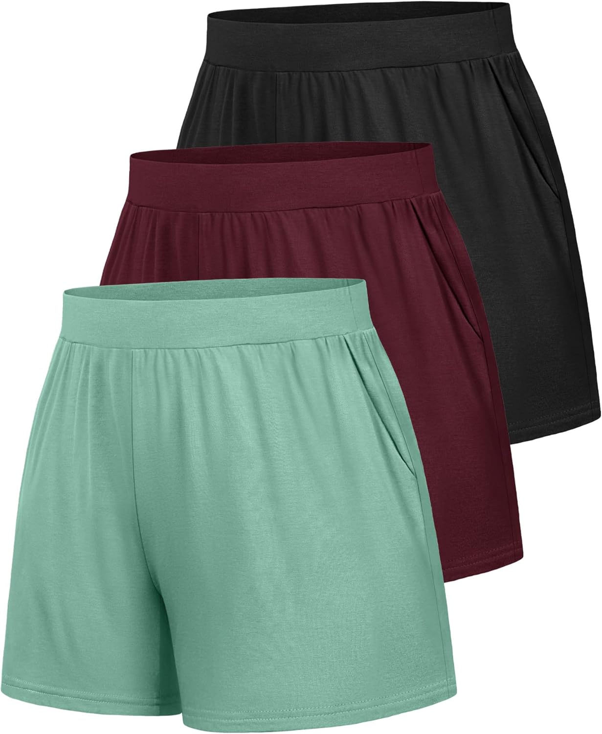Huukeay 3 Pack Women's Sweat Shorts, Casual Summer Elastic High Waist Athletic Short Lounge Comfy Gym Sweatshorts with Pocket - Image 7