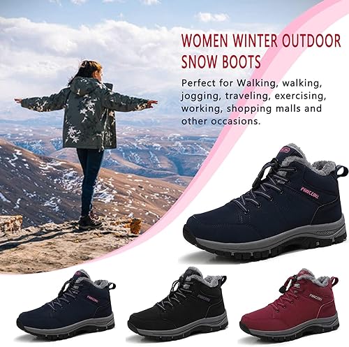 Miniatura 6 de Botas de nieve para mujer, con forro de piel, cálidas, impermeables, antideslizantes, para invierno, deportes al aire libre