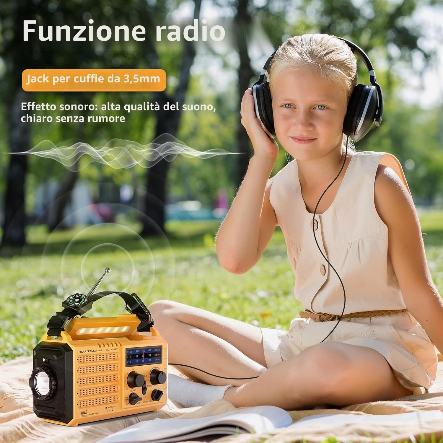 Mesqool Radio Portatile di Emergenza 5000mAh con Manovella, AM/FM, Caricatore USB, Torcia LED e Allarme SOS
