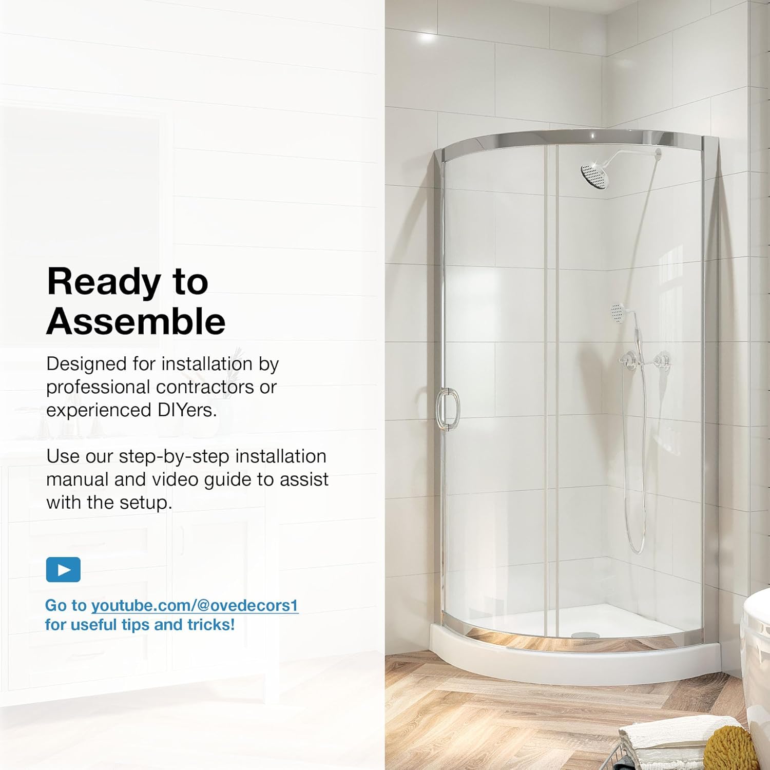 Diagram showing options for left wall and right wall installation of the shower door.