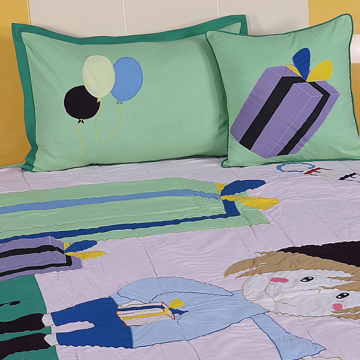 All Season Comforter Set 3 Piece Kids Bedding Set with 1 Cushion Cover 1 Pillow Cover- Light Weight Comforter/Ac Blanket/Rajayi - Queen Size-image-16