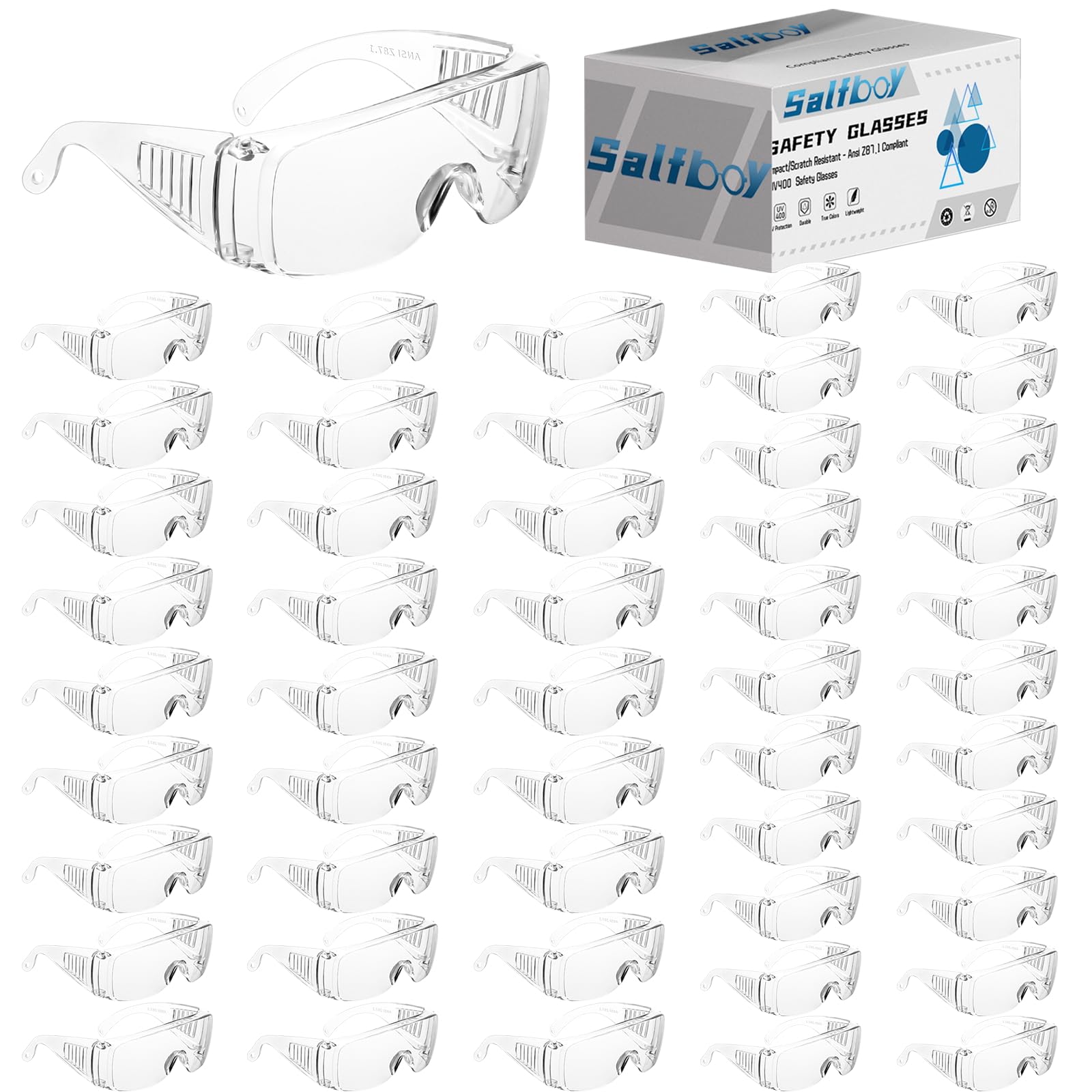 Salfboy Safety Glasses Over Eyeglasses with Anti-Fog and Scratch Resistant ANSI Z87 Safety Goggles Over Glasses