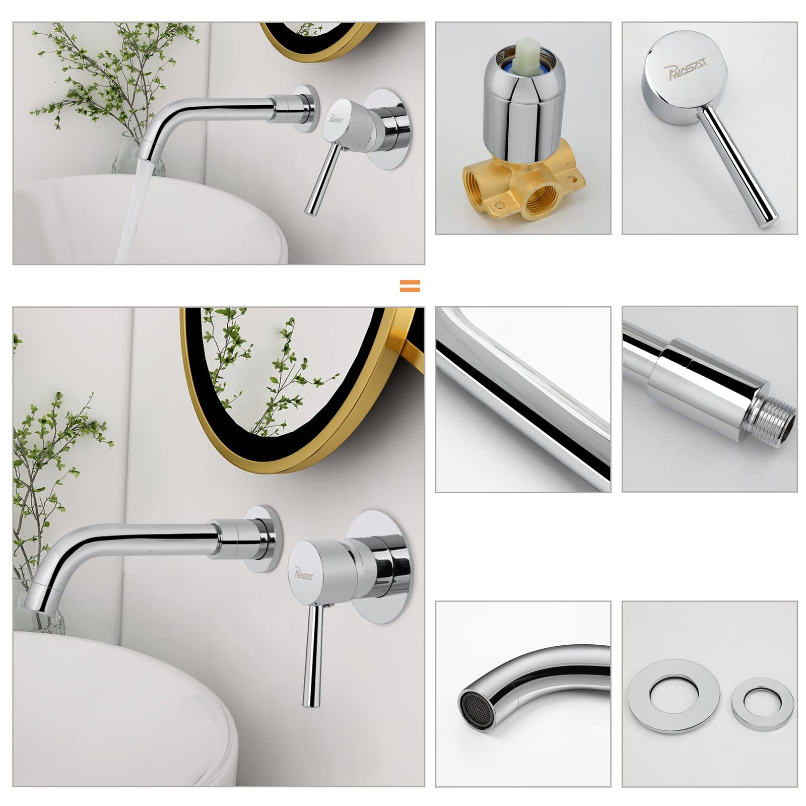 PHASAT Mitigeur Lavabo Encastré, Robinet de salle de bain, Mitigeur monocommande pour lavabo PTBB06C