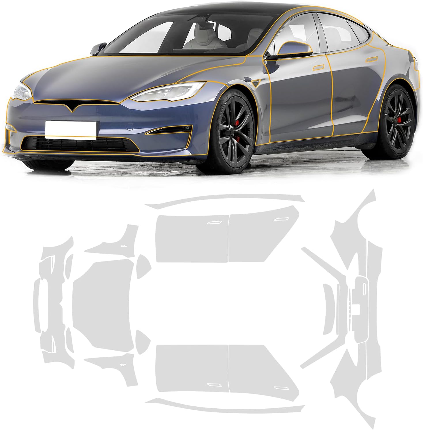 for Tesla Model S 2021-2025 Entire Set PPF Gloss Clear Precut Car Paint Protective Film Invisible Self Adhesive TPU Rainproof Waterproof HD Film Scratch Protector Exterior Accessories