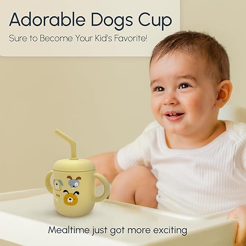 Miniatura 3 de Vaso de silicona para niños de 6 meses y niños pequeños, lindo vaso para beber con popote para el primer entrenamiento, botella de agua para bebé