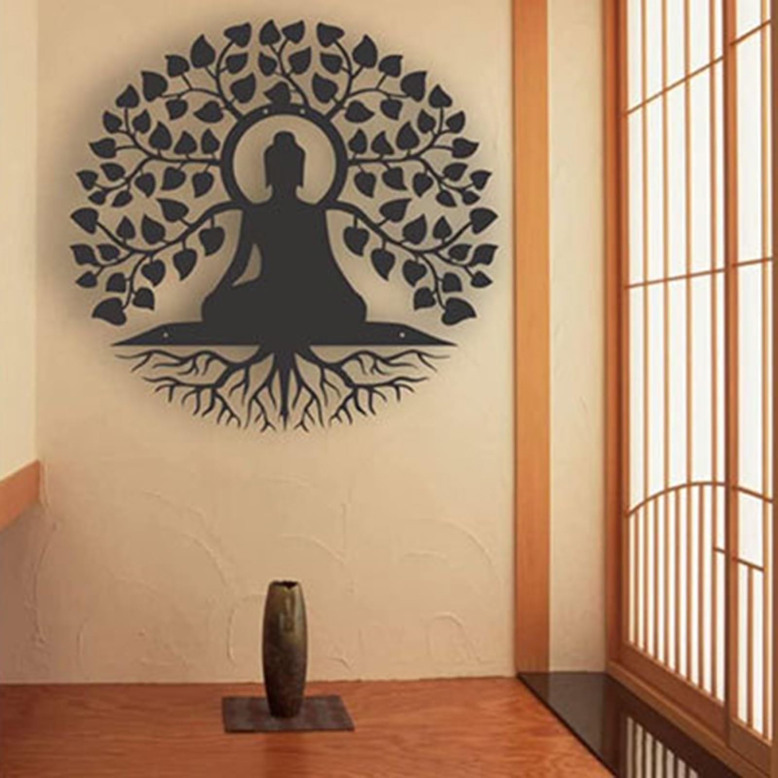 Vnook Metal wall Buddha statues hanging decoration, the wall decoration of the tree of life, the iron -oriented painting of the indoor, indoor Zen home decoration (Size : 60cm)