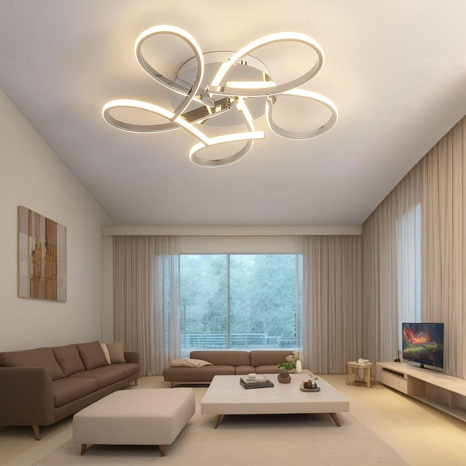 Modern LED Ceiling Light Flush Mount Dimmable Remote Control Indoor Lamps Fixture for Bedroom Living Room (YF-2502 Silve, 21.6'' / 55CM 38W)
