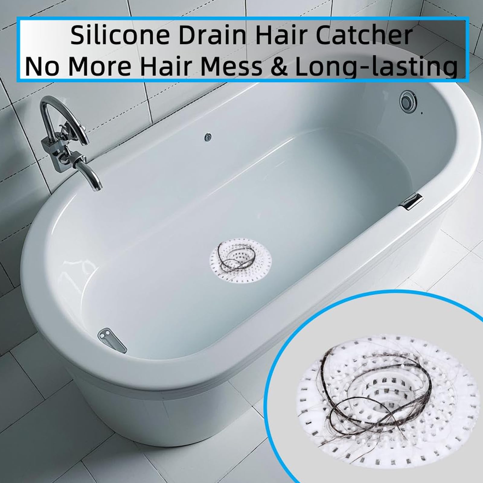 Lot De 2 Filtres De Drain En Silicone Anti-cheveux - Pour Douche, Baignoire, évier - Installation Facile, Blanc
