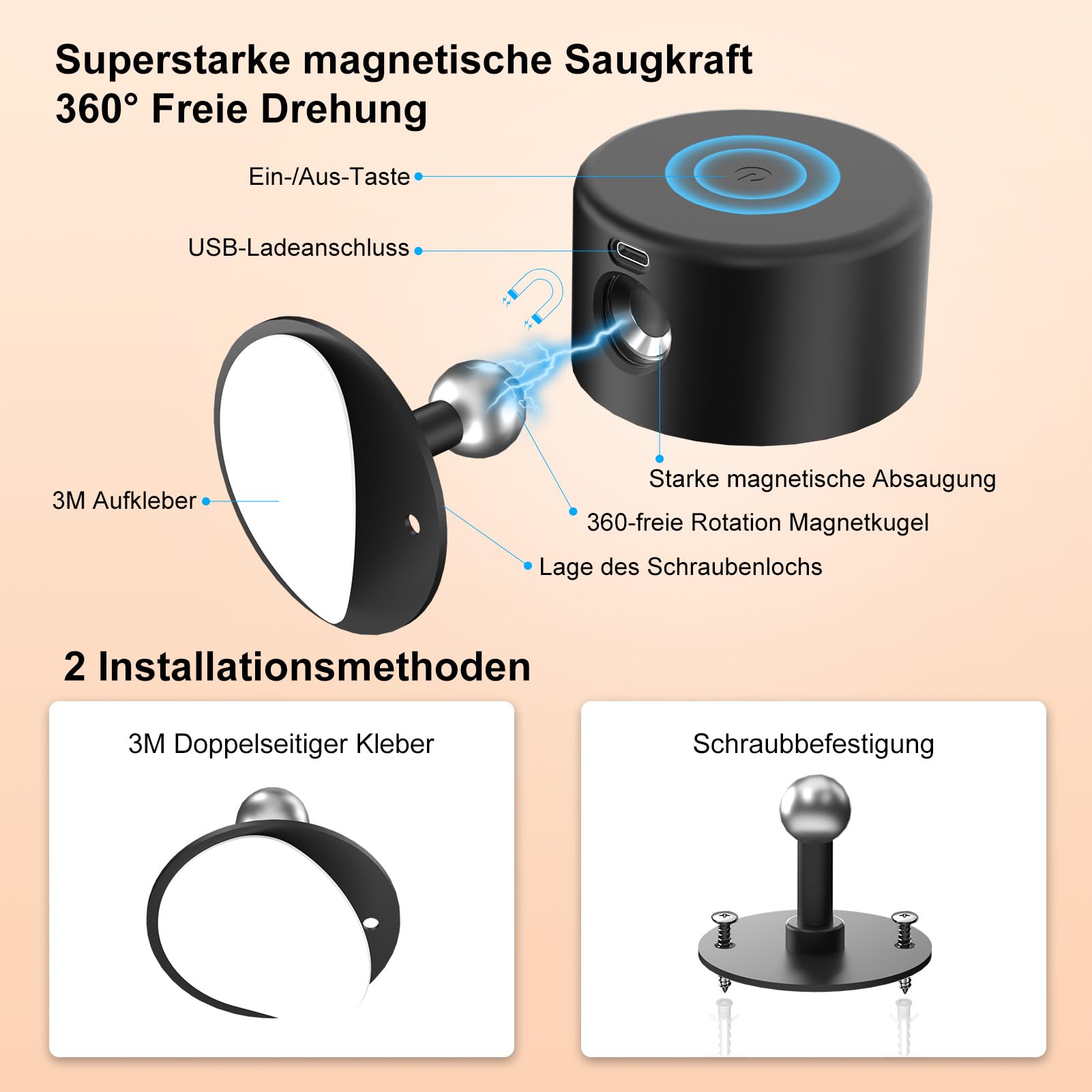 led wandleuchte innen 2 Stück,wandlampe Wandlichter ohne stromanschluss ,4 Helligkeitsstufen 3 Farbmodi Nachttischlampe akku , 360° Drehbare Touch Control Leuchten Für Kinder Wohnzimmer Schlafzimmer
