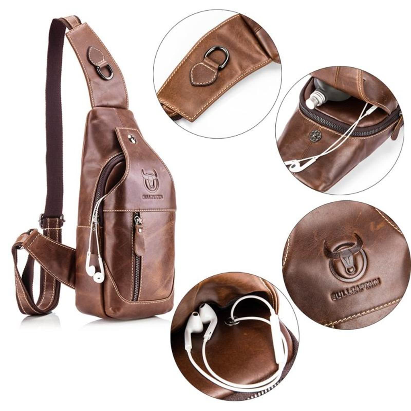 Zaino A Tracolla In Vera Pelle Uomo - Impermeabile, Con USB, Per Viaggi, Sport, Lavoro - Foto 7