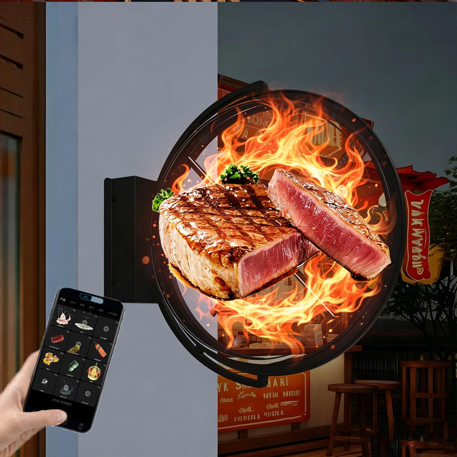 DHMYDPDZ Ultra-quiet 3D Holographic Advertising Box Sign, 3D Holographic Advertising Light Box Store Sign with Smart App Control, Control Spinning Interactive Eye Catching Sign Lamp Player 60cm