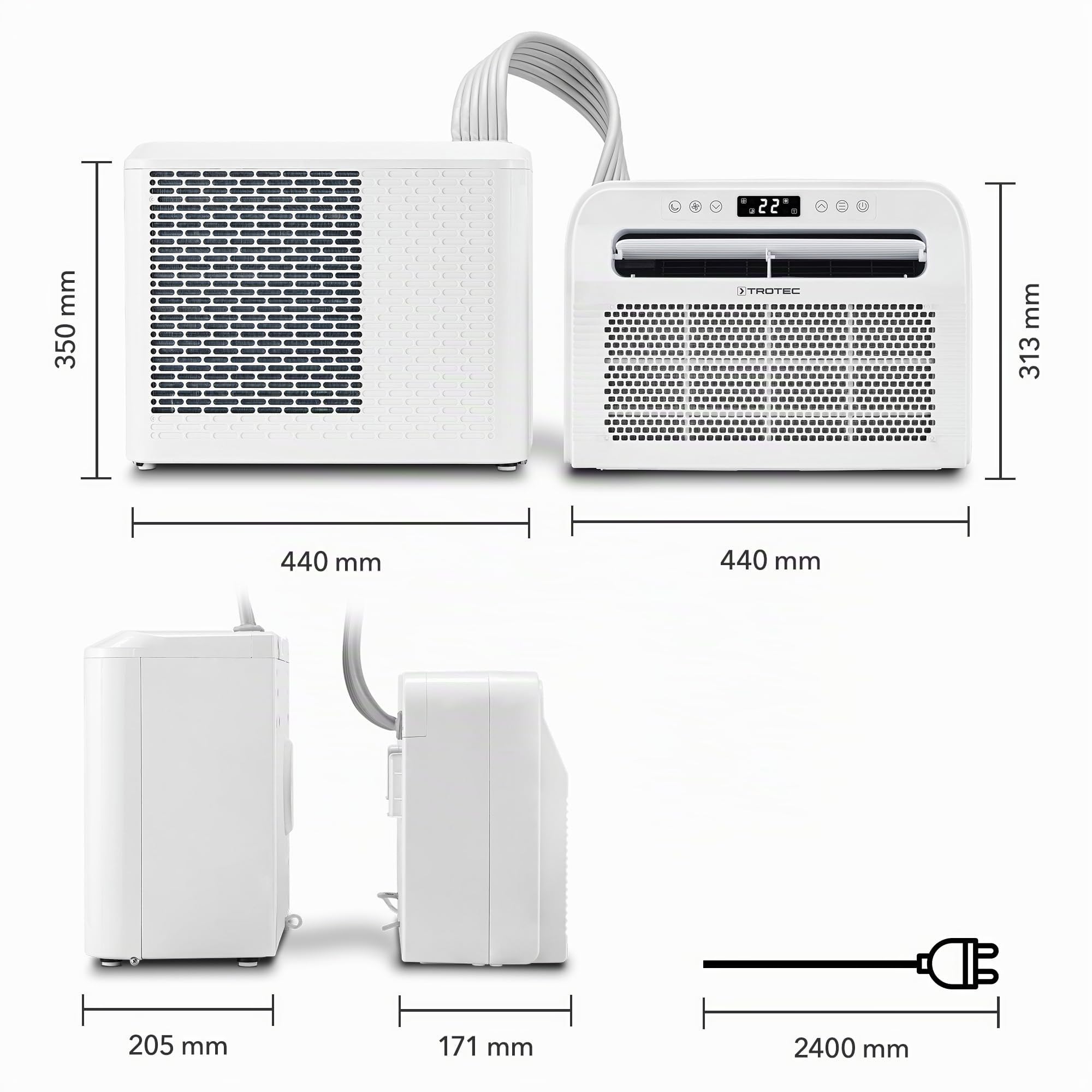 TROTEC PAC-C 1500 SH Climatizzatore da Campeggio WiFi 4 in 1 - Condizionatore Split per Camper - Raffreddamento, Riscaldamento, Deumidificazione, Ventilazione - 5000 BTU