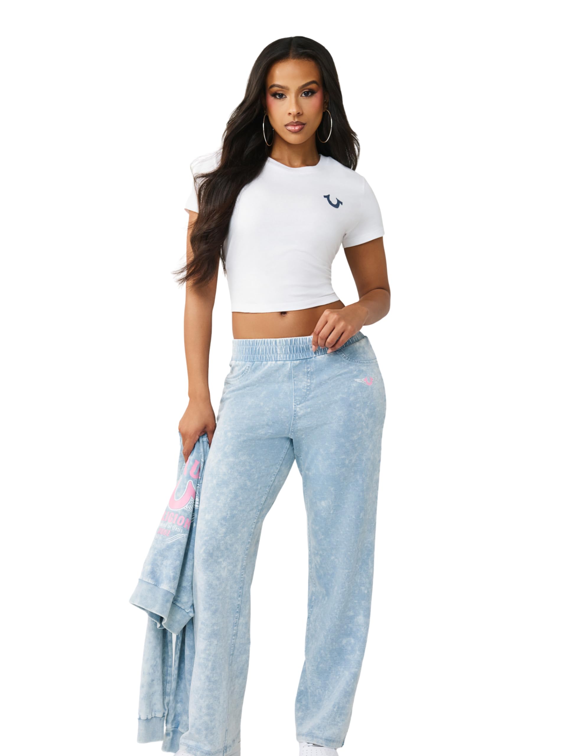 True Religion - Horseshoe Wing Faux Denim Sweats, Pantaloni da Tuta Donna