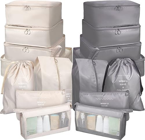 Juego de 16 cubos organizadores de equipaje, bolsas organizadoras de equipaje para maletas de viaje, cubos de equipaje con bolsa de aseo y bolsa