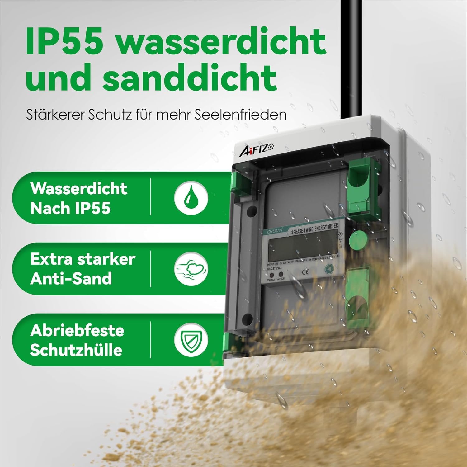 Mobilny licznik prądu cyfrowy z resetem 2m, 3 fazy 16A 400V CEE wtyczka i złącze licznik trójfazowy, IP55 CEE adapter licznik prądu do gniazdka
