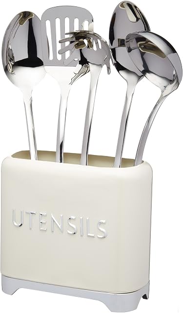 KitchenCraft Lovello Utensil Holder, 20 x 10 x 16 cm - Vanilla Cream