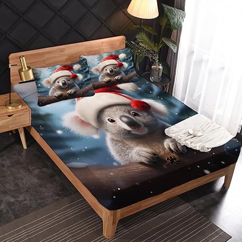 Miniatura 2 de Juego de sábanas de koala de Navidad tamaño Queen, sábanas de microfibra suave y bolsillo profundo, sábanas y fundas de almohada estampadas sin