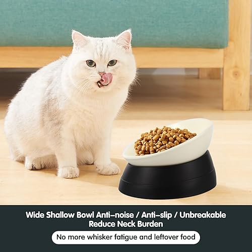 Miniatura 2 de Bulldog Bowl - Plato antideslizante de goma desmontable para perros y gatos, base inclinada estéril para mascotas (negro, 3.5 tazas (perro