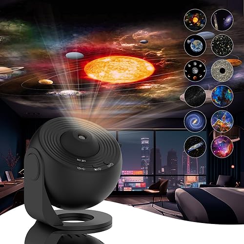 SOMKTN Proyector de estrellas planetario 2024, proyector de galaxia, luz nocturna realista de cielo estrellado con 13 discos de película, luna de