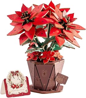 3D Flower Wooden Puzzles for Adults-Poinsettia, DIY Wooden Flowers Model Kit Building Set Crafts Gifts, Artificial Botanical Collection Creative Gift Ideas/Housewarming Celebration(153PCS)