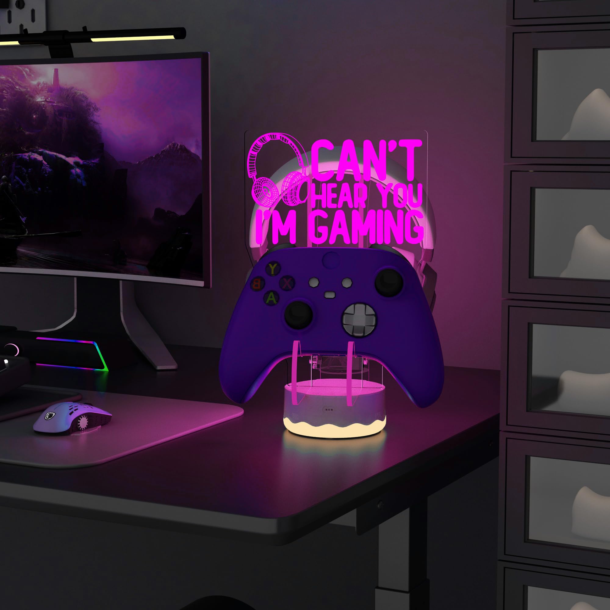 CoolGift Mart Support Lumineux pour Casque et contrôleur, 16 Couleurs LED 3D, Support pour Casque de Jeu avec télécommande, Support pour contrôleur de Jeu pour Tous Les Accessoires universels pour PC