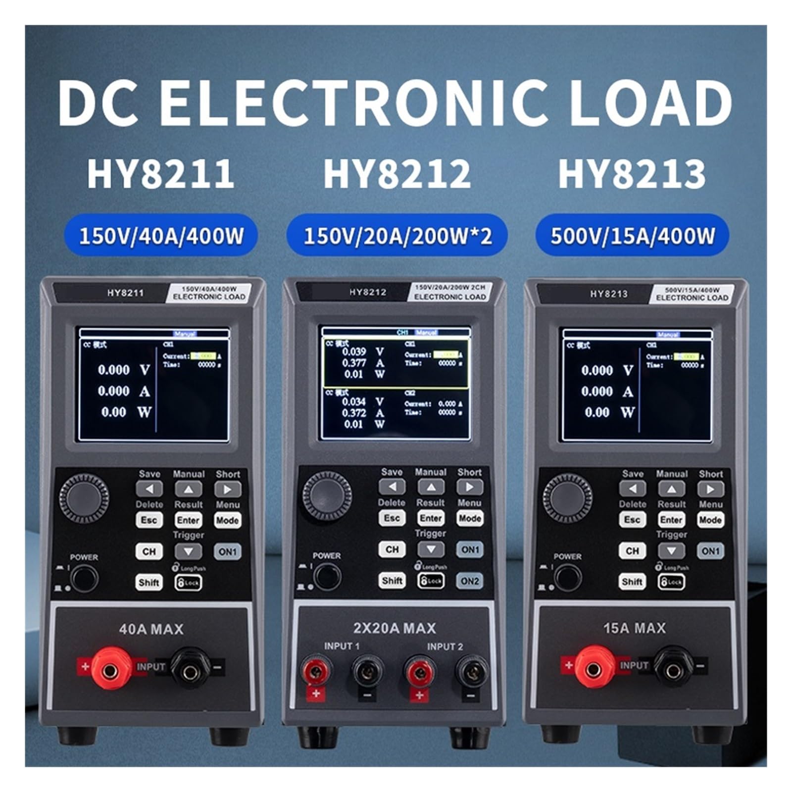 Probador de baterías de Coche, Probador de Capacidad batería Plomo Litio Prueba Carga electrónica CC programable Carga/Descarga 400W(HY8213)