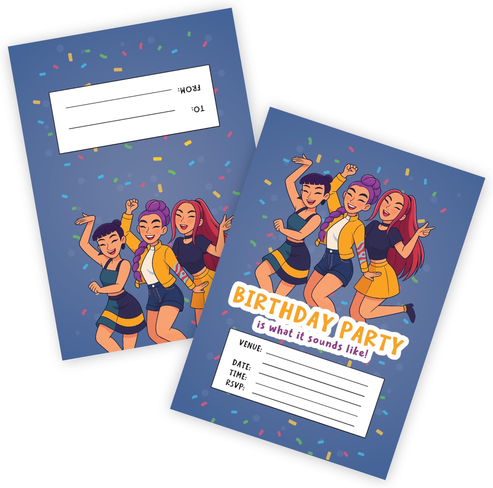 – Huxters 14 pcs K-Pop Party Birthday Girl Kids' Invitations for Girls KPOP Theme Invites Sounds like Childrens Supplies Hunt Fantasty Double-Sided (KPOP Sound Like)