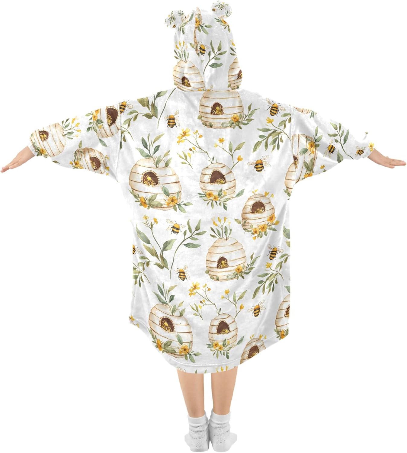 Bee Honey Kids Wearable Blanket Hoodie with Pocket and Sleeves for Toddlers, Cute Hoodies Girls Boys B0403706