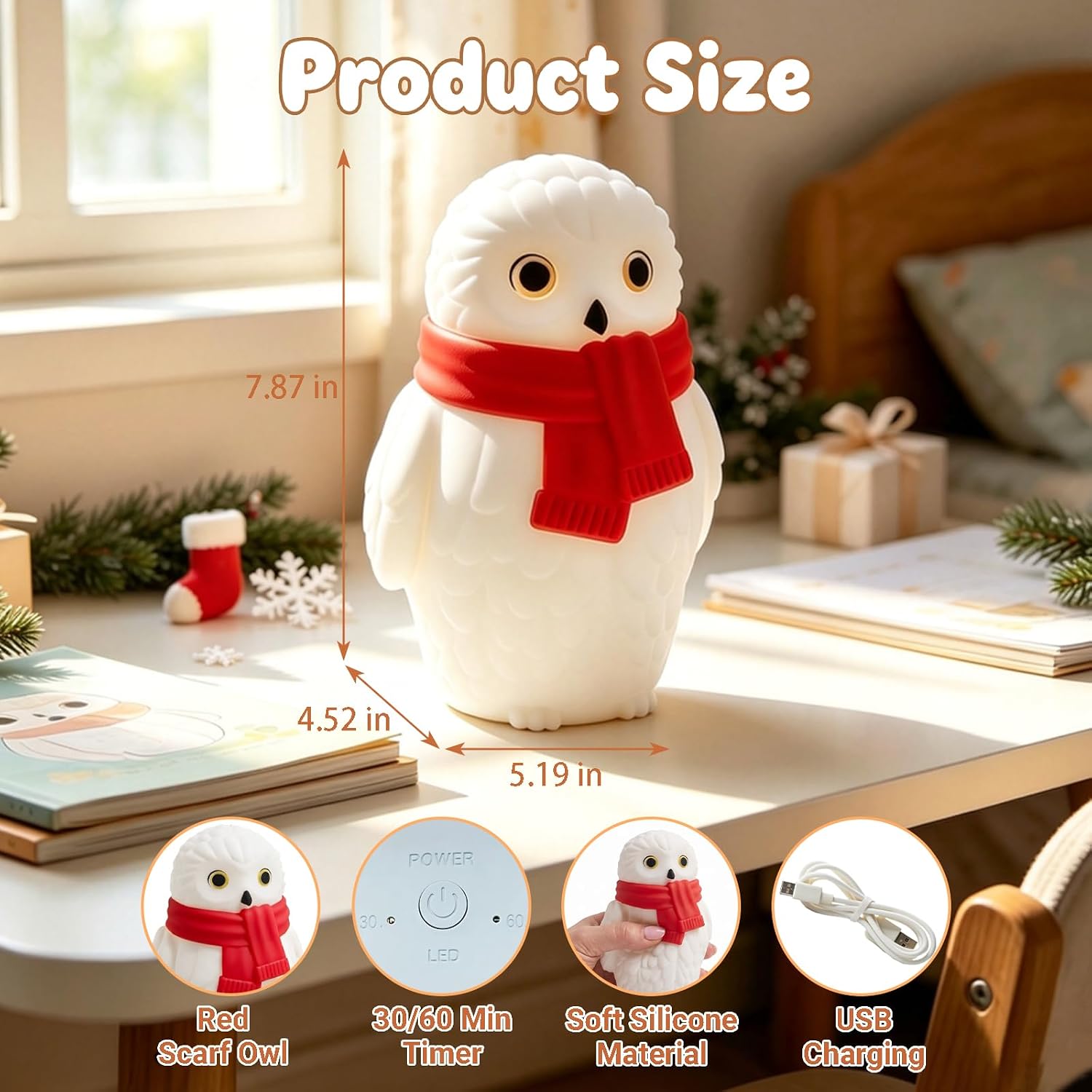 Silicone Night Light, Cute Scarf Owl Table Light, Squishy Bedside Lamp image 4