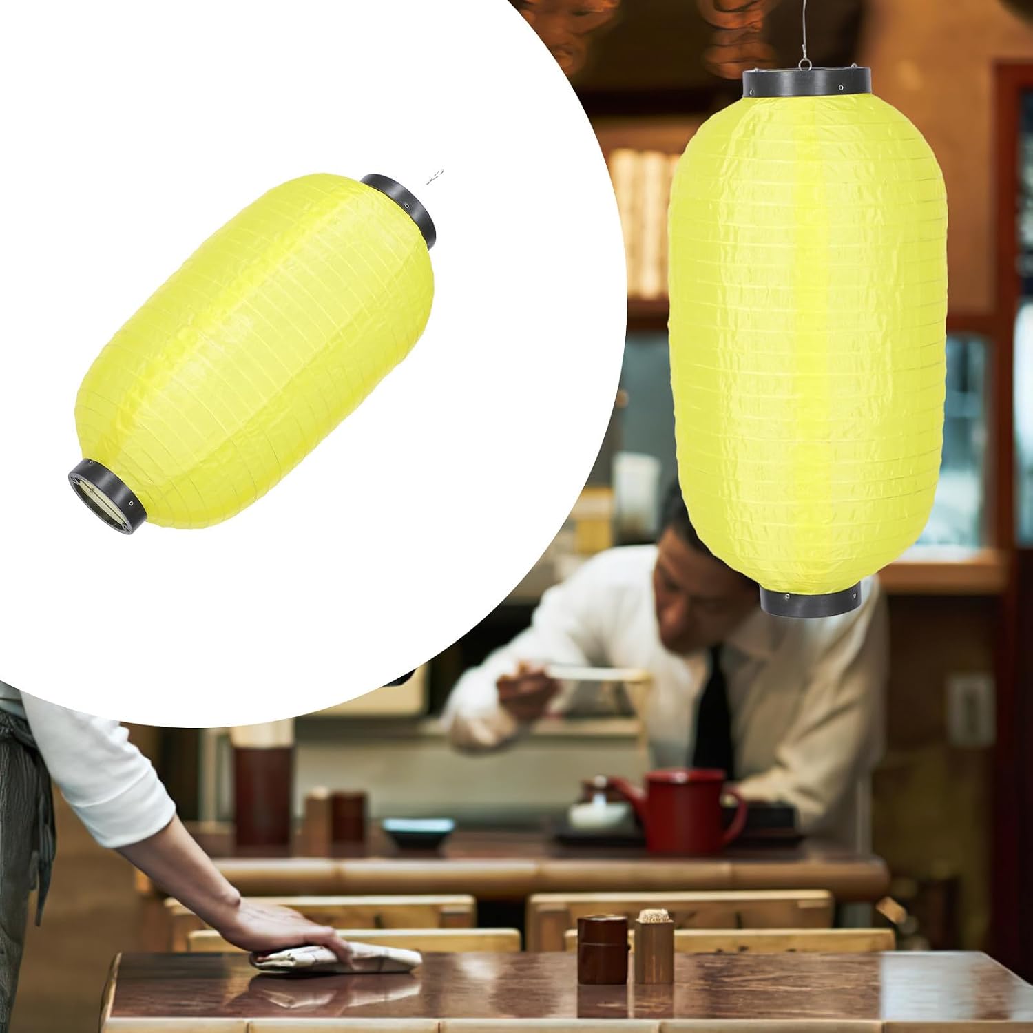2pcs Japanese Style Silk Lanterns Pendant Waterproof Yellow Hanging Lanterns for Party and New Year Decorations, Traditional Cultural Design, Sturdy and Foldable