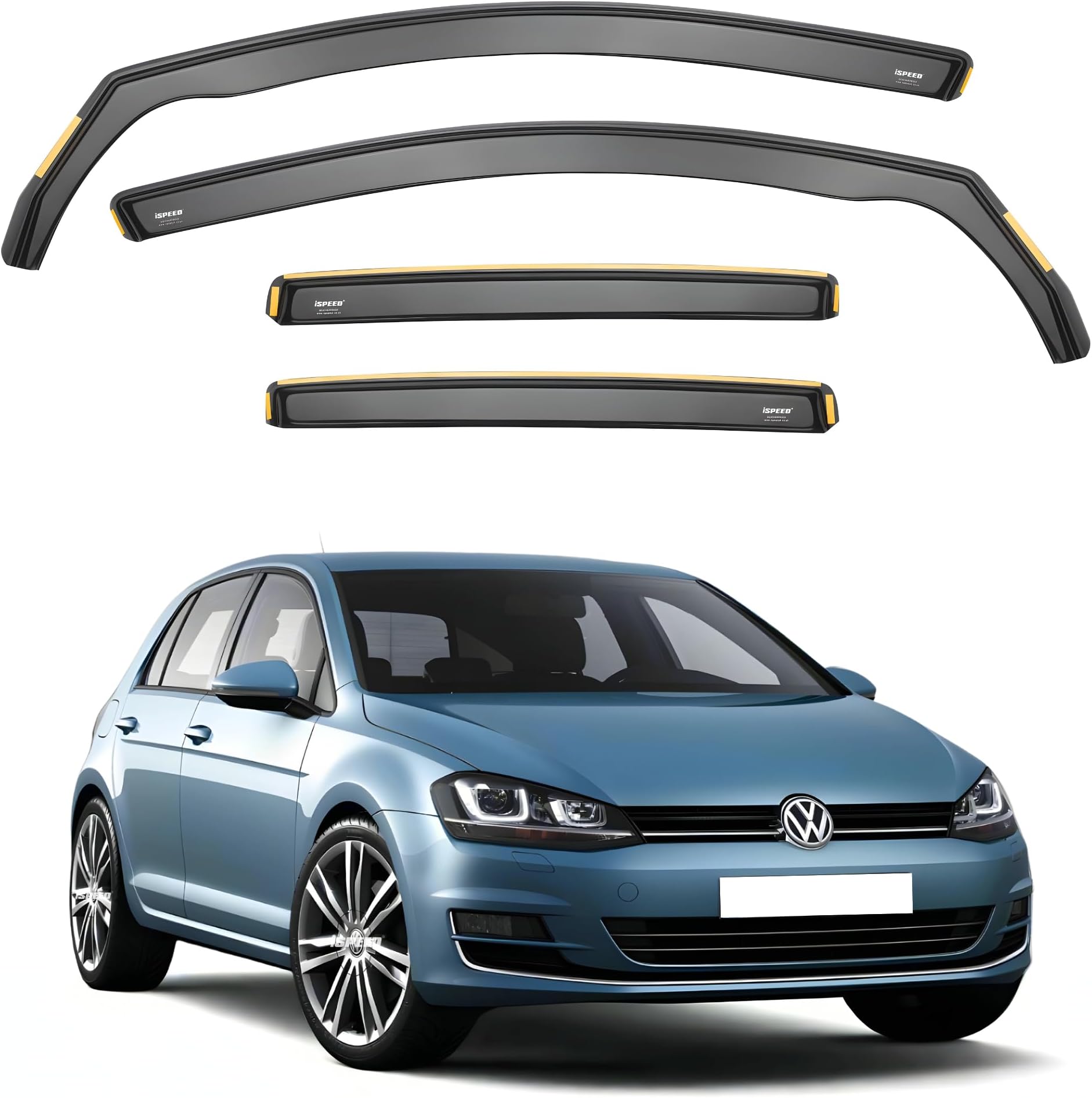 โ ISPEED Wind Deflectors For Volkswagen VW Golf MK7 2012-2020 5 Door Hatchback 4pc Set - Keep Your Car Ventilated in Rain - Reduce Wind Turbulence - Tinted In-Channel
