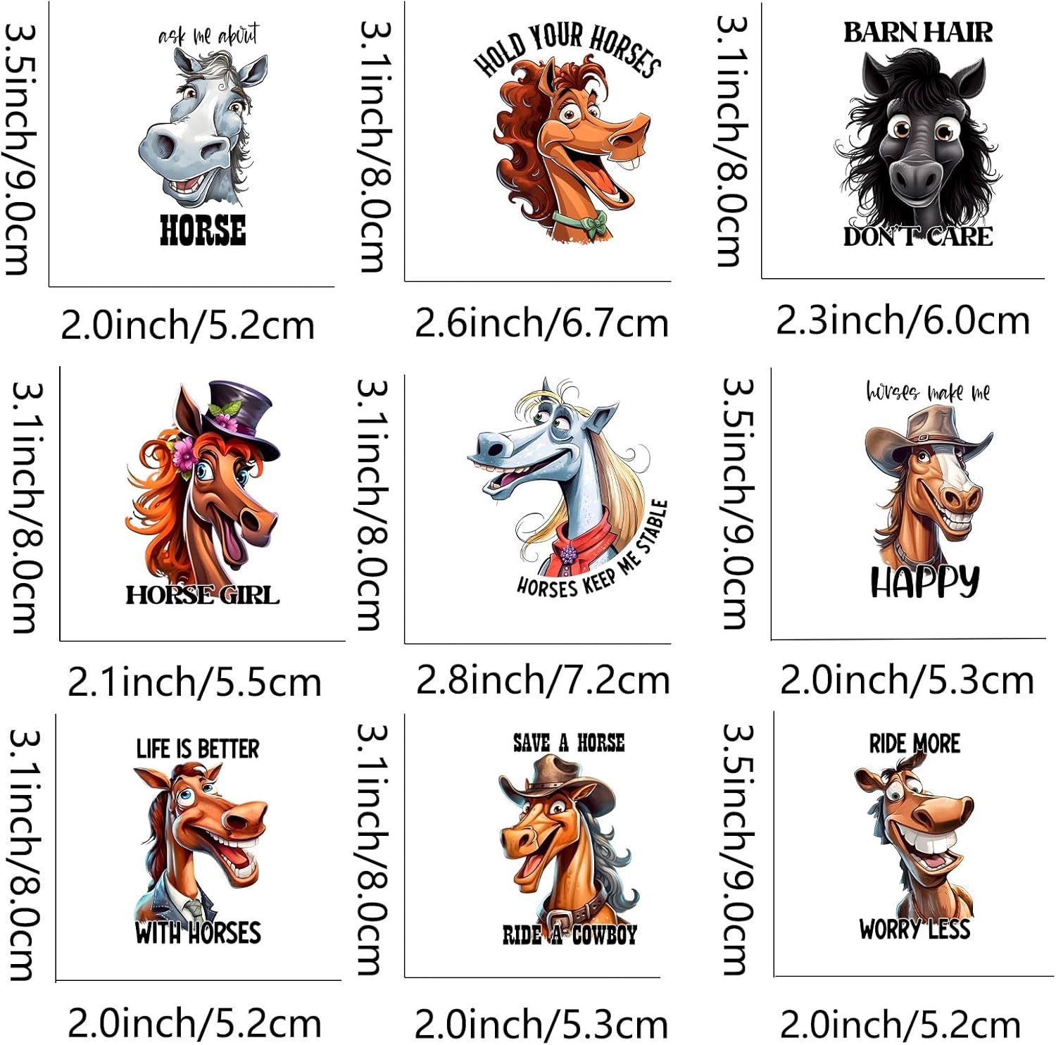 9pcs Funny Horse Quotes Iron On Transfer Decals Thermal Stickers for Clothing Appliqued Washable DIY Applique Iron On Heat Press Vinyl for Shirts Pillow Covers - Image 2
