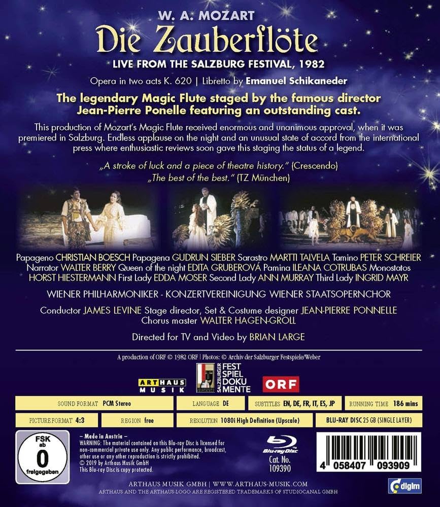 輸入Blueray  モーツァルト『魔笛』ポネル演出 ジェイムズ・レヴァイ 109390  /00110 Amazon.co.jp | モーツァルト『魔笛』ポネル演出 ジェイムズ