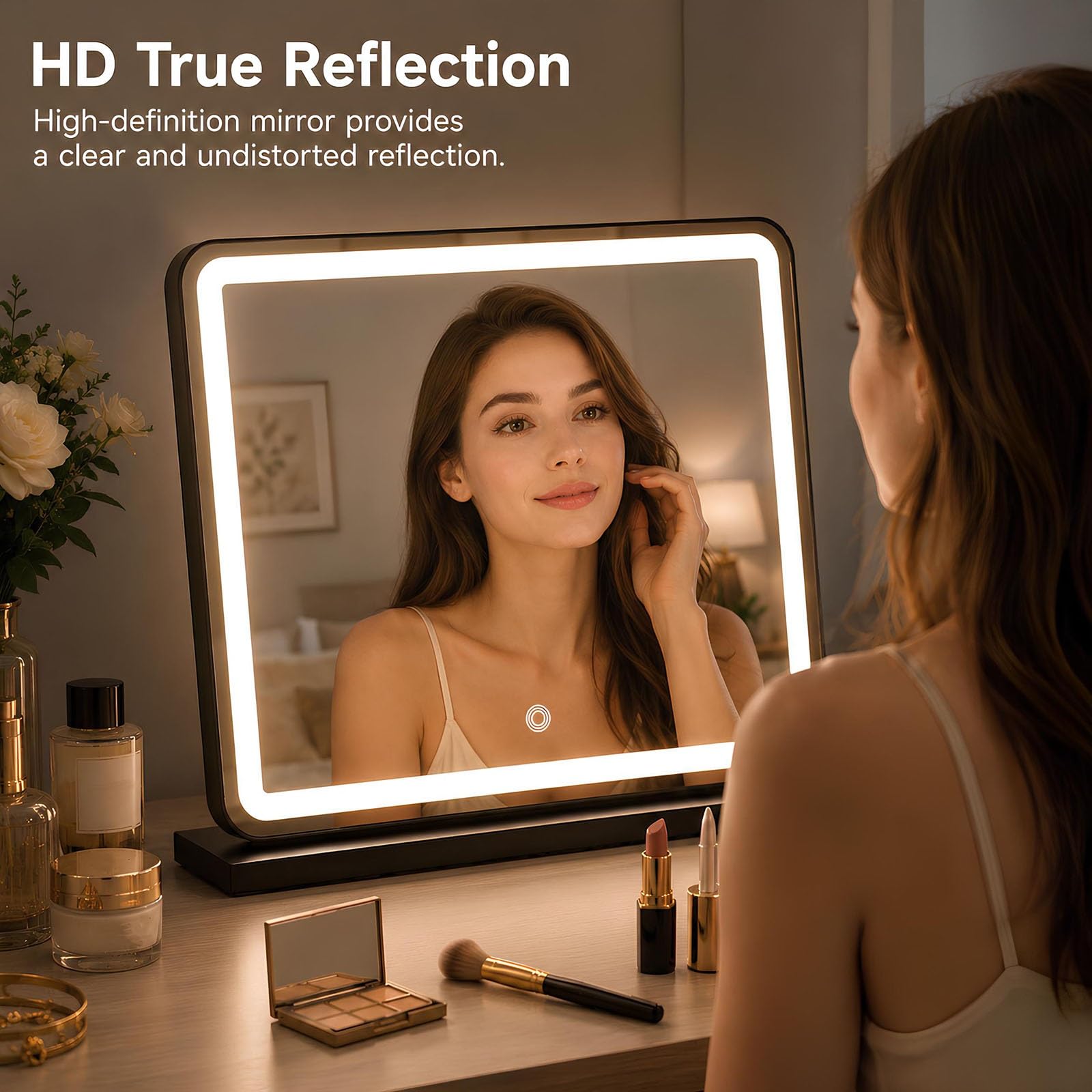 Specchio da Trucco LED con Controllo Touch, 3 Modalità di Luce & Luminosità Regolabile, Specchio HD per Toeletta, Specchio da Tavolo(Bianco)