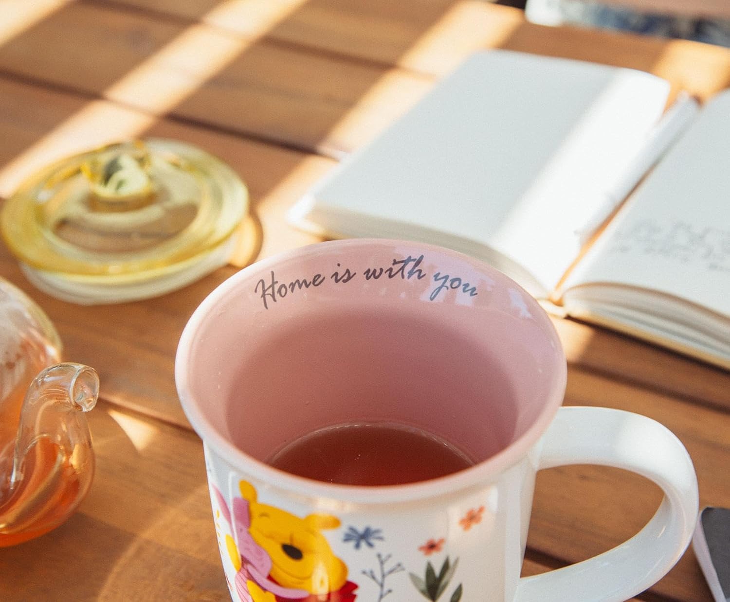 Disney Winnie the Pooh and Piglet Home Is With You Wide Rim Ceramic Mug | Large Coffee Cup For Tea, Espresso, Cocoa | Holds 16 Ounces