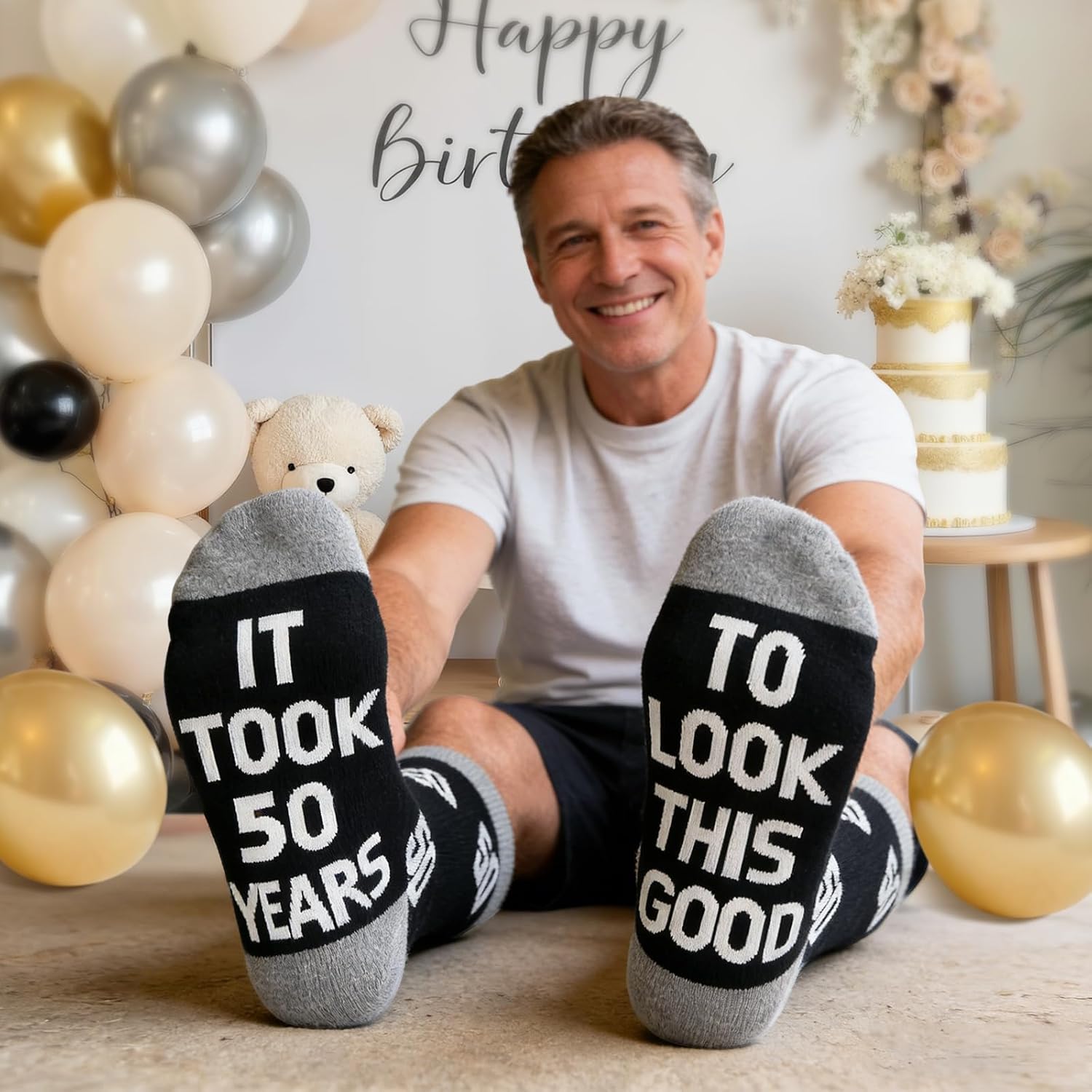 JZYJHCAI 30th 40th 50th Birthday Gifts For Him, Men Fathers Day Gift Socks, Novelty Funny Crews Black Cotton Socks Dad Son
