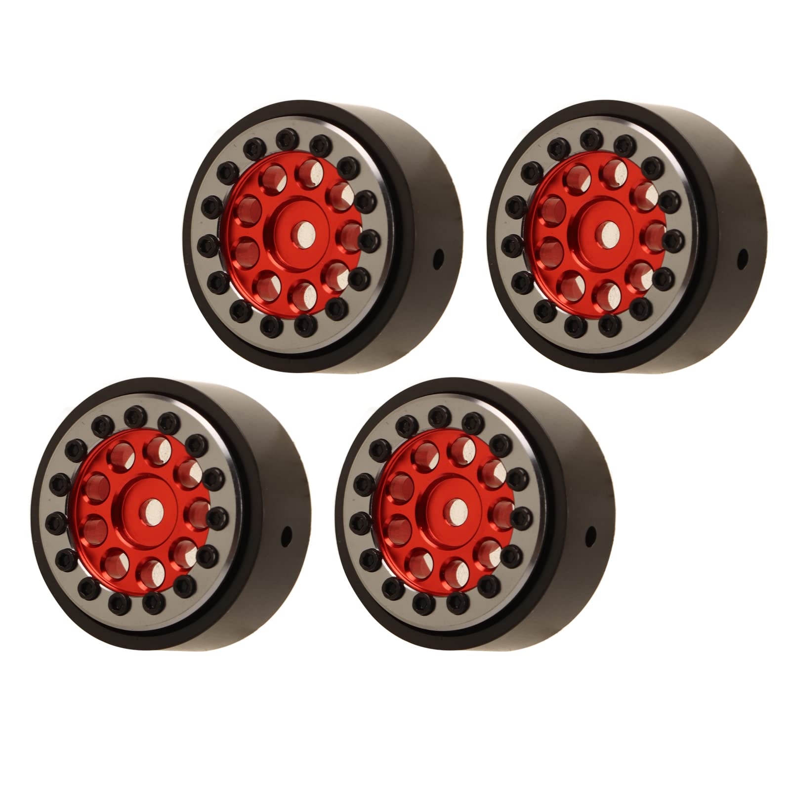 Set di 4 cerchi per RC, cerchi in lega di alluminio per auto RC FMS FCX24 1/24, ruota RC in metallo lavorato a CNC e leggero con contrappesi, finitura rosso titanio