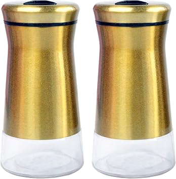 Pepper & Salt Shakers Stainless Steel Cover Glass Bottom With Rotating Adjustable Cover - Spice Sugar Shakers Metallic Bronze