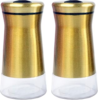 Pepper & Salt Shakers Stainless Steel Cover Glass Bottom With Rotating Adjustable Cover - Spice Sugar Shakers (Metallic Bronze)