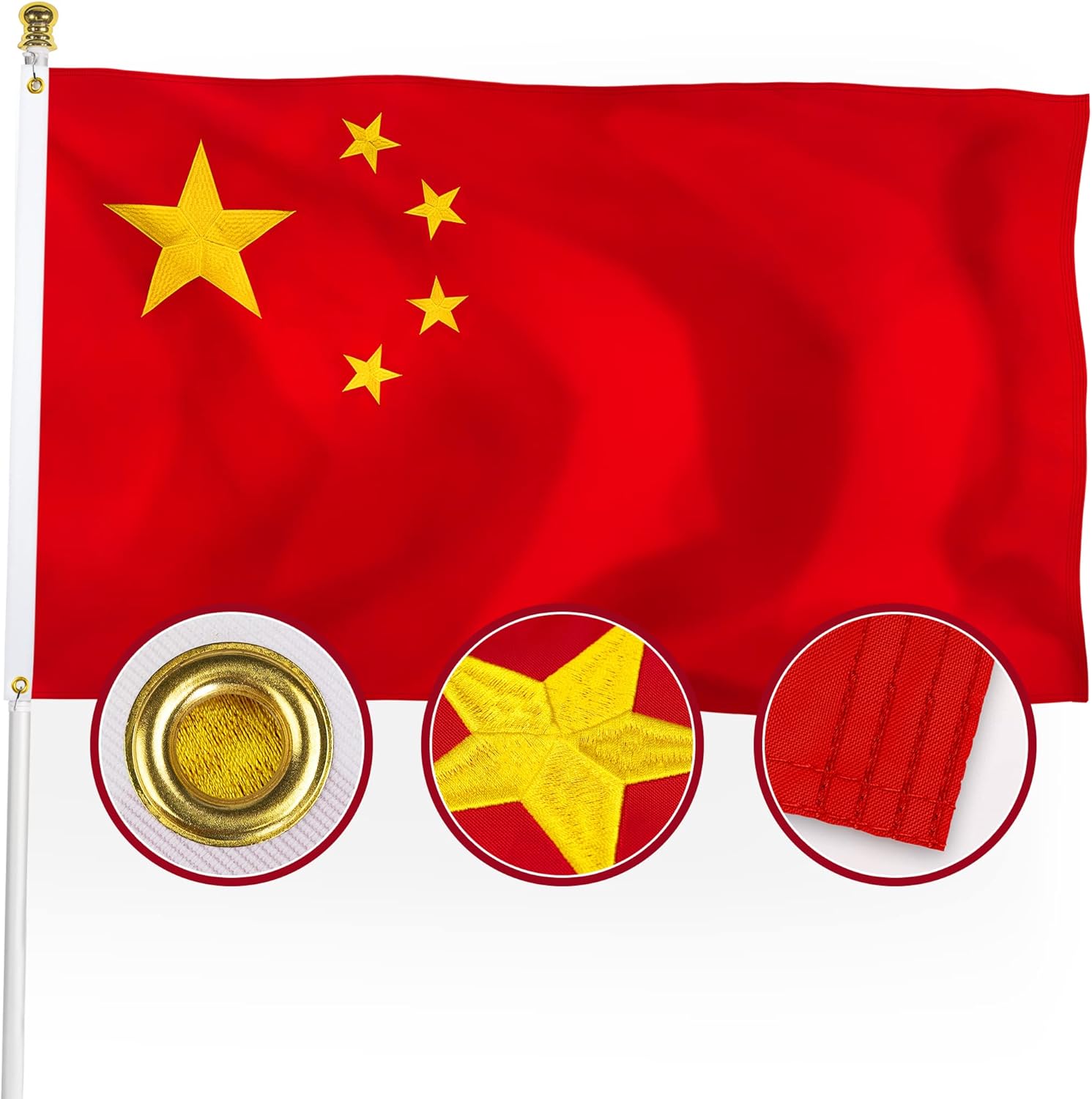 XIFAN Premium China Chinese Flag 3x5 Outdoor, Double Sided